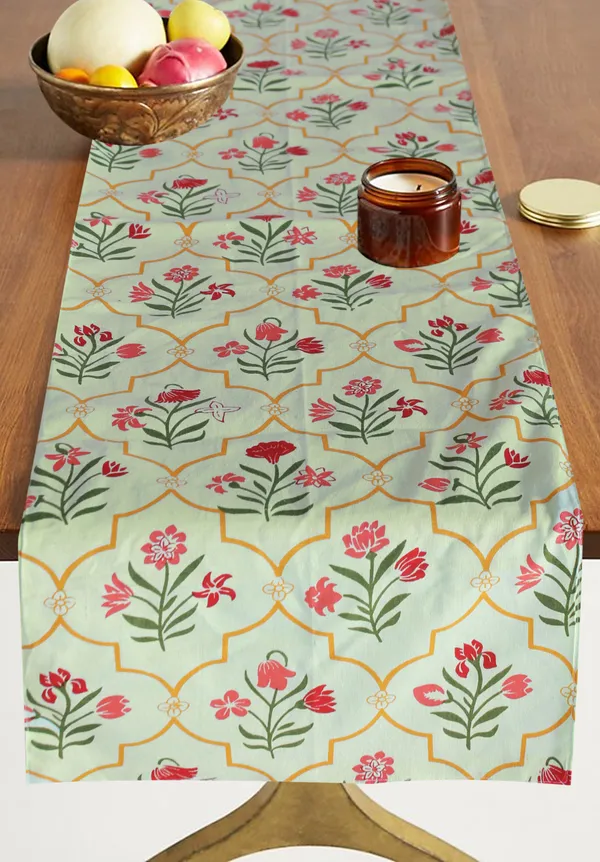 Pack_of_1_Piece_Cotton_Printed_Mint_Green_Amaryllis_Purple_Rain_Collection_Table_Runner-for_Dining_&_Center_Table