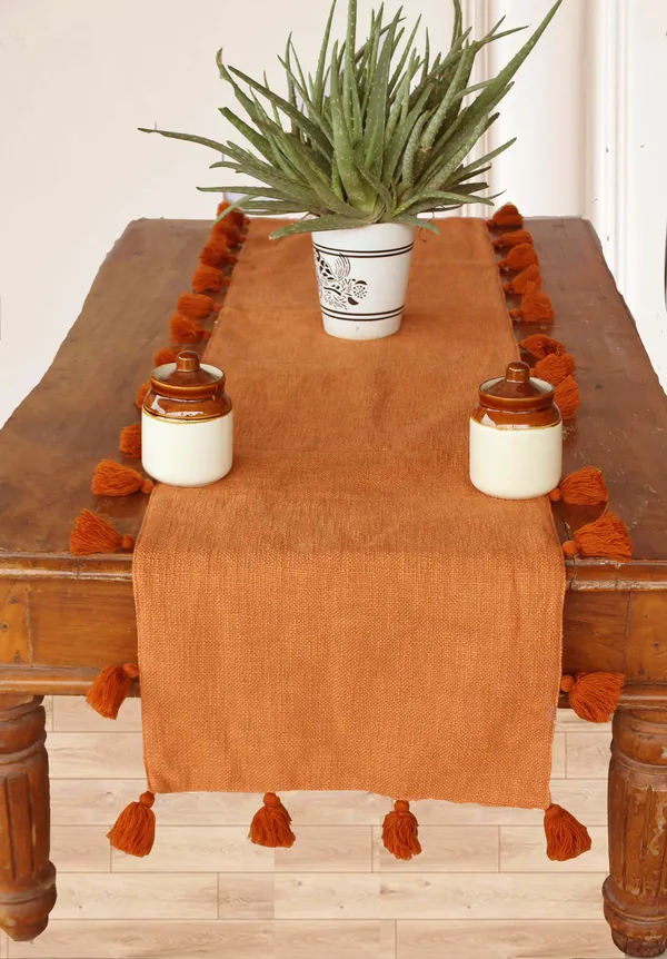 Pack_of_1_Piece_Cotton_Yum_Orange_Merit_Tassel_Collection_Table_Runner-For_Dining_&_Center_Table