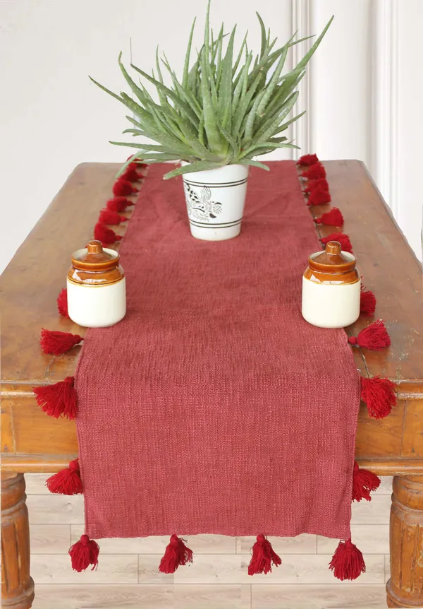 Pack_of_1_Piece_Cotton_Maroon_Merit_Tassel_Collection_Table_Runner-For_Dining_&_Center_Table