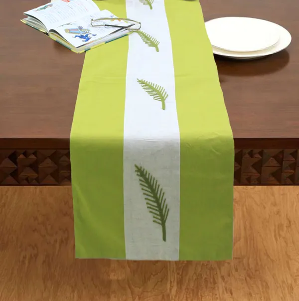 Adornado_leaf_embroidery_Green_Table_Runner_With_Place_Mat_and_Napkin-Dining_&_Center_Table_for_Decoration_and_Party
