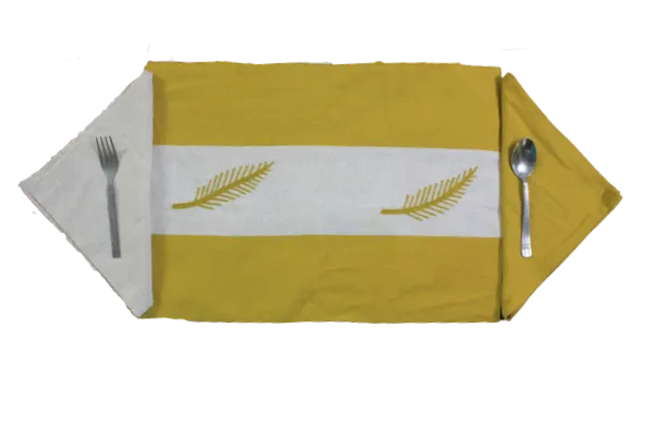 Adornado_leaf_embroidery_Yellow_Table_Runner_With_Place_Mat_and_Napkin-Dining_&_Center_Table_for_Decoration_and_Party