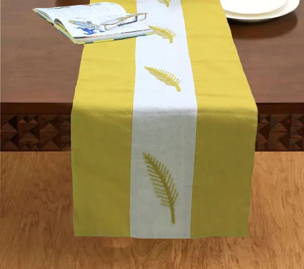 Adornado_leaf_embroidery_Yellow_Table_Runner_With_Place_Mat_and_Napkin-Dining_&_Center_Table_for_Decoration_and_Party