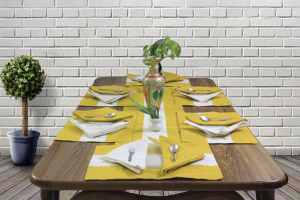 Adornado_leaf_embroidery_Yellow_Table_Runner_With_Place_Mat_and_Napkin-Dining_&_Center_Table_for_Decoration_and_Party