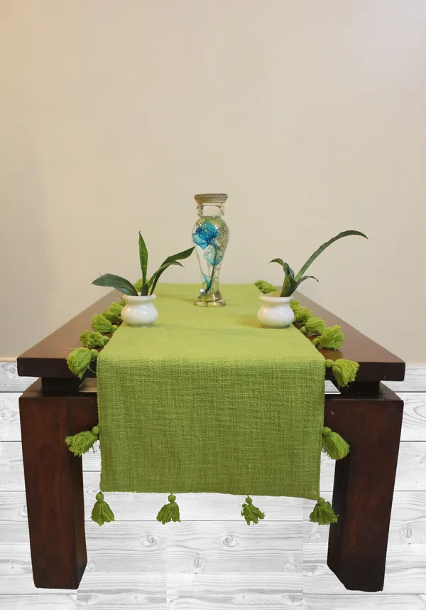 Pack_of_1_Piece_Cotton_Spring_Green_Merit_Tassel_Collection_Table_Runner-For_Dining_&_Center_Table