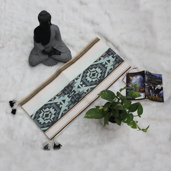 Pack_of_1_Piece_Cotton_Beige_Black_Amber_Ikat_Collection_Table_Runner-For_Dining_&_Center_Table