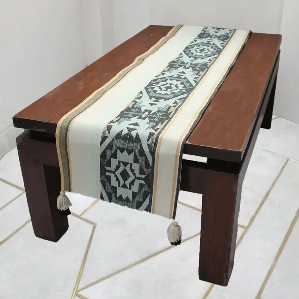 Pack_of_1_Piece_Cotton_Beige_Black_Amber_Ikat_Collection_Table_Runner-For_Dining_&_Center_Table
