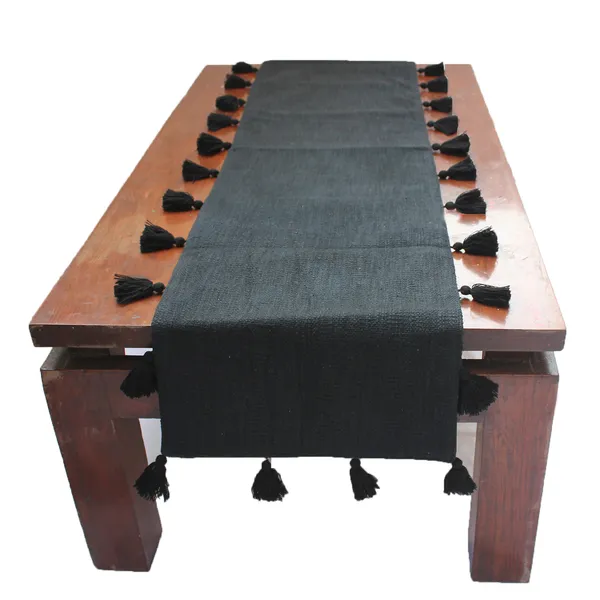 Pack_of_1_Piece_Cotton_Midnight_Black_Merit_Tassel_Collection_Table_Runner-For_Dining_&_Center_Table