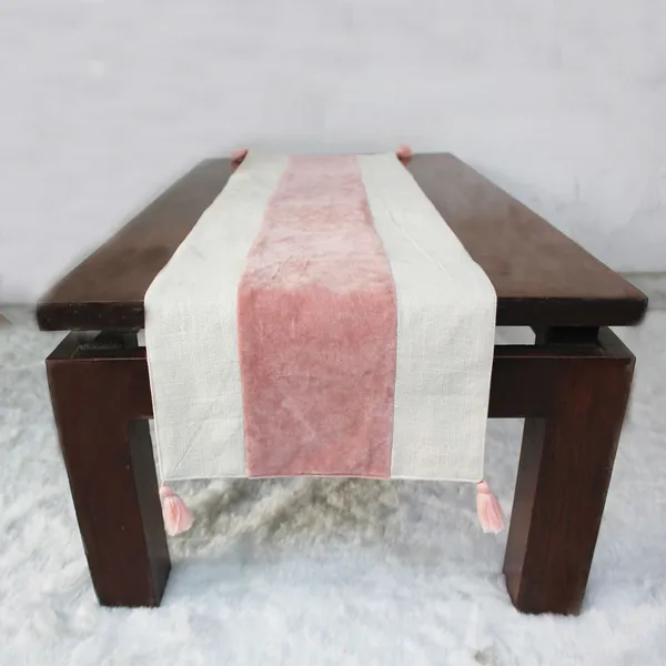 Pack_of_1_Piece_Cotton_Candel_Light_Peach_Paradise_Velvet_Collection_Table_Runner-For_Dining_&_Center_Table