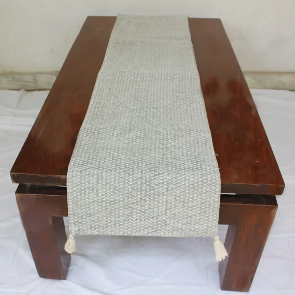 Pack_of_1_Piece_Cotton_Fossil_Grey_Angelic_Tassel_Collection_Table_Runner-For_Dining_&_Center_Table
