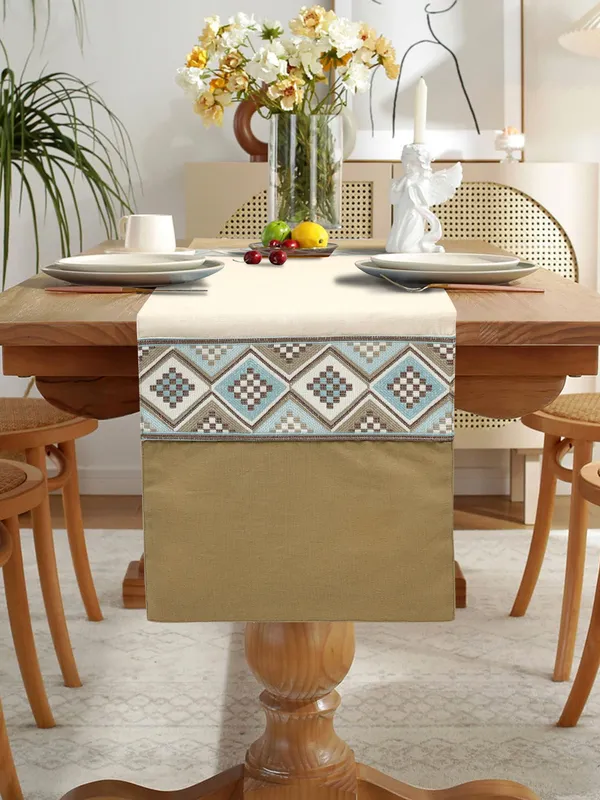 Pack_of_1_Piece_Cotton_Blue-Beige_Mesh_Jacquard_Collection_Table_Runner-For_Dining_&_Center_Table