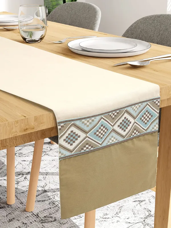 Pack_of_1_Piece_Cotton_Blue-Beige_Mesh_Jacquard_Collection_Table_Runner-For_Dining_&_Center_Table