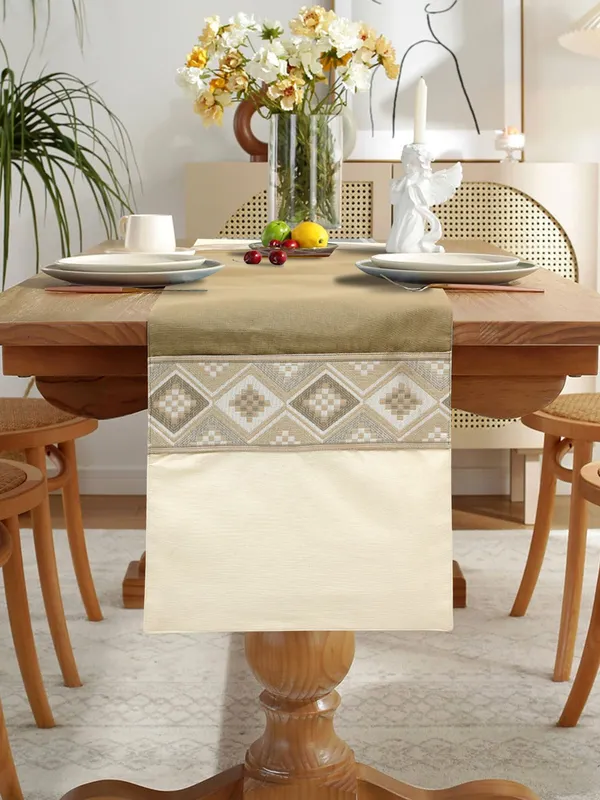 Pack_of_1_Piece_Cotton_Cream-Beige_Mesh_Jacquard_Collection_Table_Runner-For_Dining_&_Center_Table