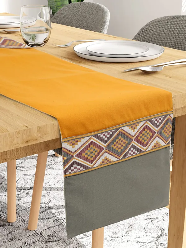 Pack_of_1_Piece_Cotton_Mastard-Grey_Mesh_Jacquard_Collection_Table_Runner-For_Dining_&_Center_Table