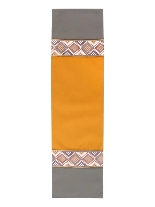 Pack_of_1_Piece_Cotton_Mastard-Grey_Mesh_Jacquard_Collection_Table_Runner-For_Dining_&_Center_Table