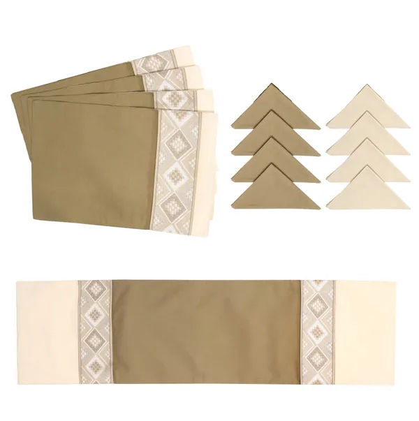 Mesh_Jacquard_Collection_Beige_Table_Runner_With_Place_Mat_and_Napkin-Dining_&_Center_Table_for_Decoration_and_Party