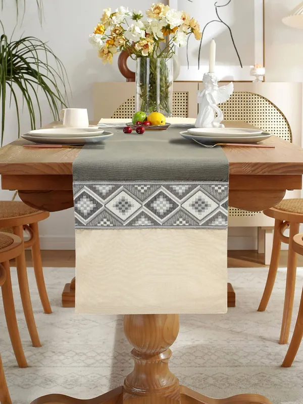 Mesh_Jacquard_Collection_Grey_Table_Runner_With_Place_Mat_and_Napkin-Dining_&_Center_Table_for_Decoration_and_Party