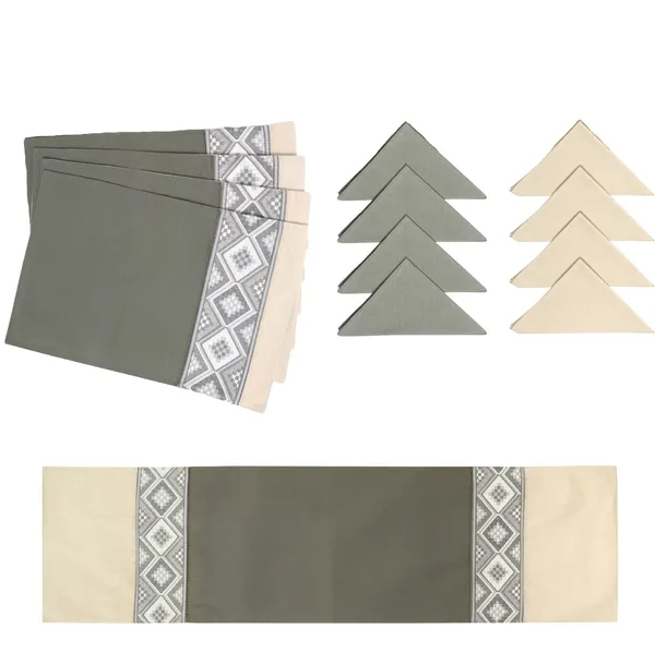 Mesh_Jacquard_Collection_Grey_Table_Runner_With_Place_Mat_and_Napkin-Dining_&_Center_Table_for_Decoration_and_Party
