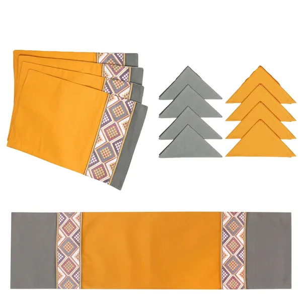Mesh_Jacquard_Collection_Yellow_Table_Runner_With_Place_Mat_and_Napkin-Dining_&_Center_Table_for_Decoration_and_Party