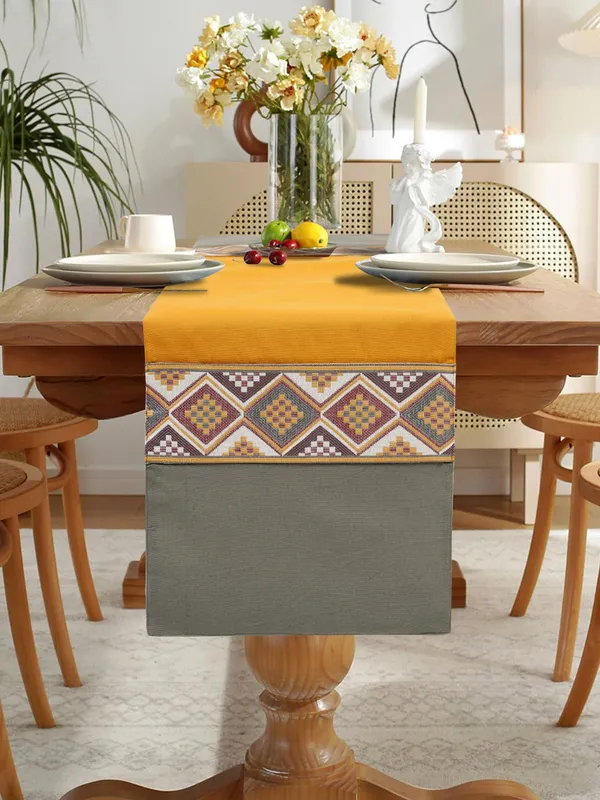 Mesh_Jacquard_Collection_Yellow_Table_Runner_With_Place_Mat_and_Napkin-Dining_&_Center_Table_for_Decoration_and_Party