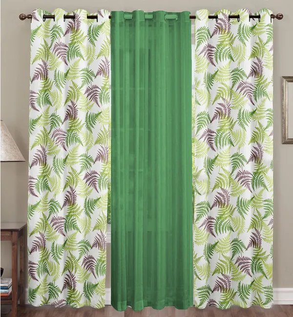Pack_of_3_Pieces_Cotton_Garden_Green_Rosy_Reflections_Printed_Eyelet_Curtain_Set_For_Bedroom_and_Living_Room