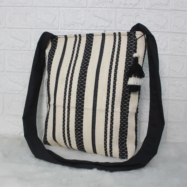 Pack_of_1_Piece_Premium_Cotton_Black_Cream_Stripe_Villa_Collection_Crossbody_Messenger_Shoulder_Bag_for_Women,_Men,_Girl_&_Boy