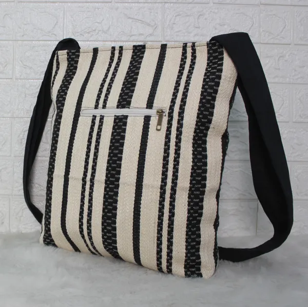 Pack_of_1_Piece_Premium_Cotton_Black_Cream_Stripe_Villa_Collection_Crossbody_Messenger_Shoulder_Bag_for_Women,_Men,_Girl_&_Boy