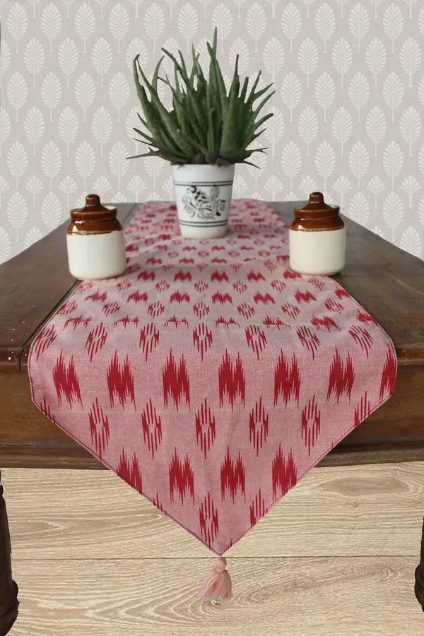 Pack_of_1_Piece_Cotton_Maroon_Pochampaaly_Weave_Ikat_Printed_Collection_Table_Runner-For_Dining_&_Center_Table