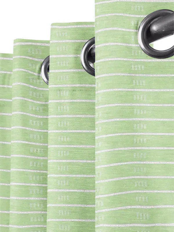 Pack_of_3_Pieces_Cotton_Green_Check_Reflection_Collection_Eyelet_Curtain_Set_For_Bedroom_and_Living_Room