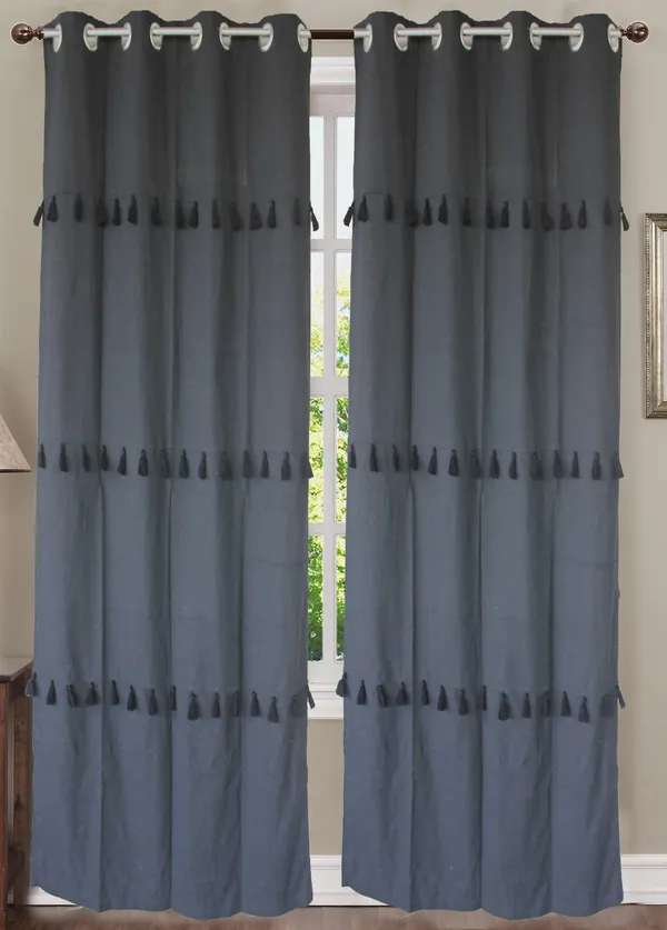 Pack_of_2_Pieces_Cotton_Black_Merit_Tassel_Collection_Eyelet_Curtain_Set_For_Bedroom_and_Living_Room