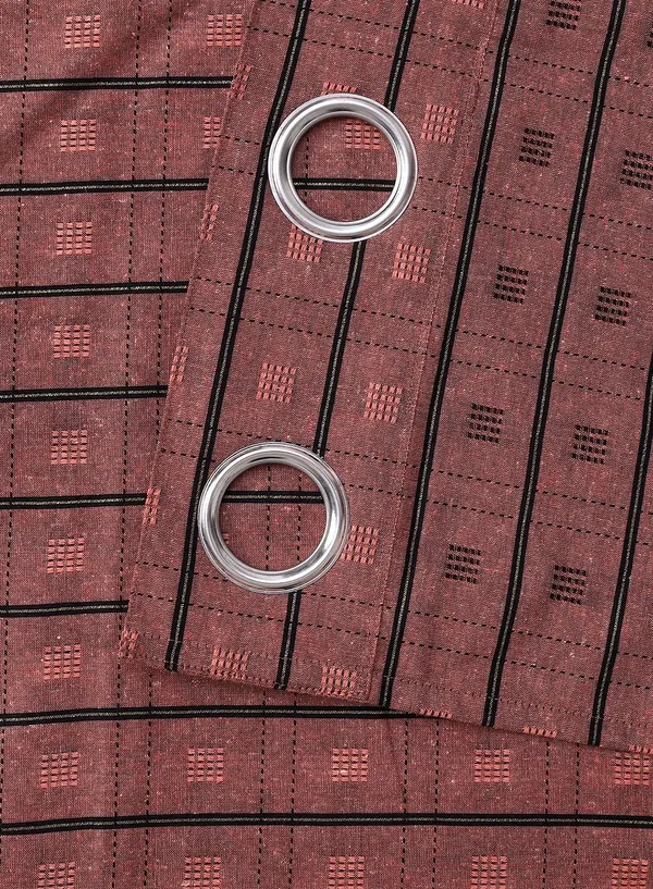 Pack_of_2_Cotton_Ancient_Copper_Check_Reflection_Collection_Eyelet_Curtainfor_Window_and_Door