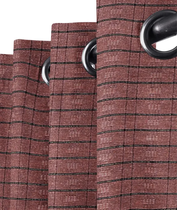 Pack_of_2_Cotton_Ancient_Copper_Check_Reflection_Collection_Eyelet_Curtainfor_Window_and_Door
