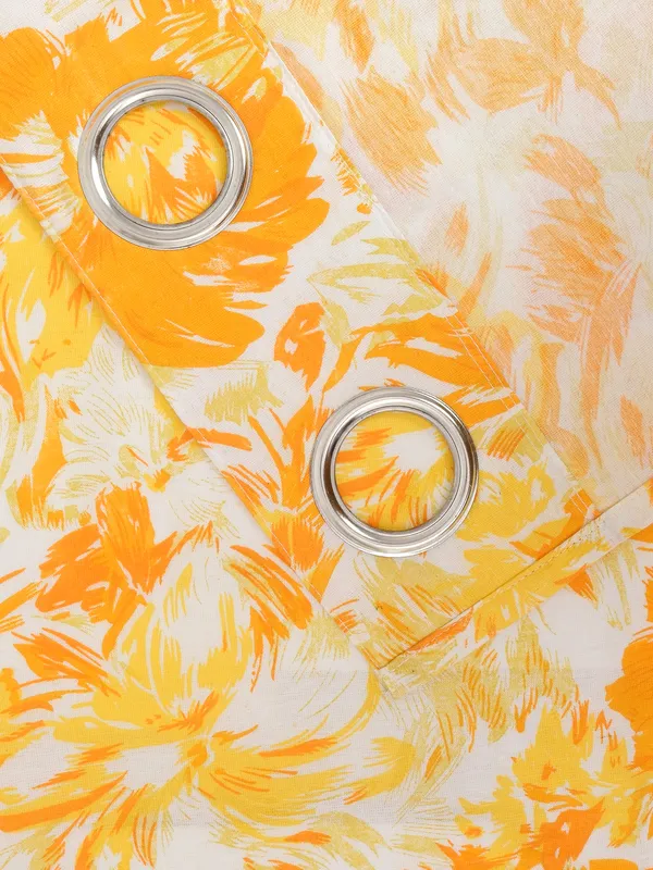 Pack_of_2_Cotton_Sunshine_Yellow_Rosy_Reflections_Collection_Eyelet_Curtain_Set_for_Window_and_Door