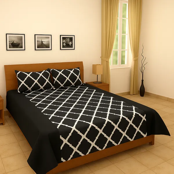 Pack_of_3_Pieces_Cotton_Black_Ikat_Printed_Bedsheet_With_Pillow_Cover_for_Bedroom,_Guest_Room,_Kids_Room