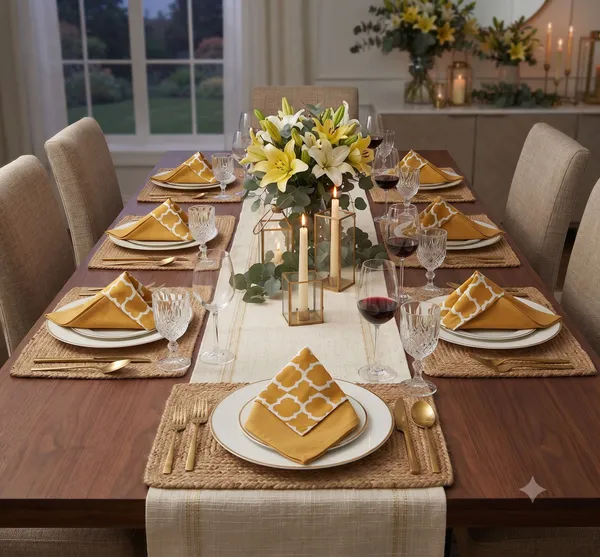 Pack_of_12_Pieces_Cotton_Yellow_Ogee_Printed_and_Plain_Napkin_Set_for_Dining_and_Kitchen