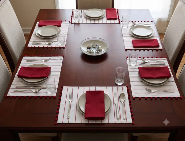 Pack_of_18_Piece_Cotton_White-Red_Pin_Stripe_Pompom_Collection_Place_Mat_With_Napkin-For_Dinning_Table,_Center_Room_and_Kitchen
