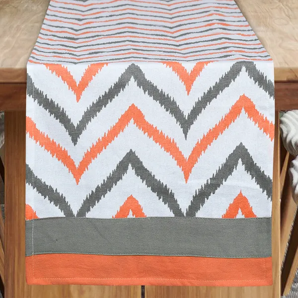 Pack_of_5,_7_&_9_Pieces_Cotton_Orange_Chevron_Printed_Table_Runner_With_Place_Mat_for_Dining_&_Center_Table