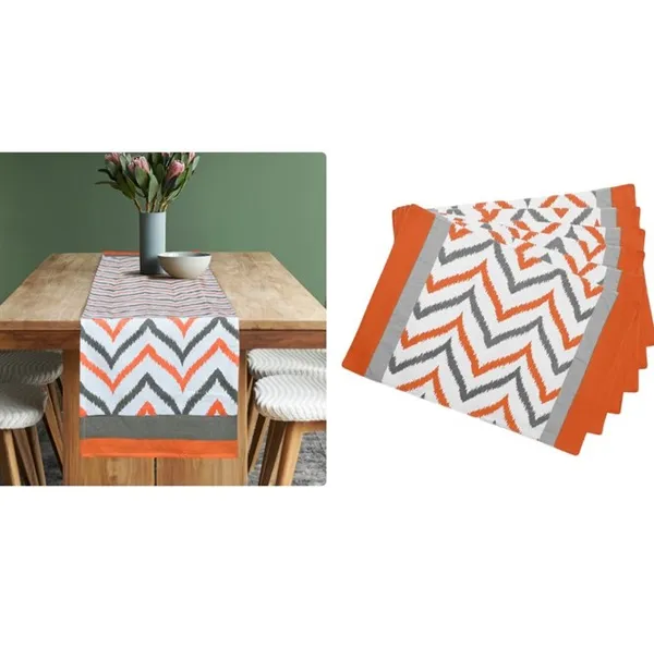 Pack_of_5,_7_&_9_Pieces_Cotton_Orange_Chevron_Printed_Table_Runner_With_Place_Mat_for_Dining_&_Center_Table