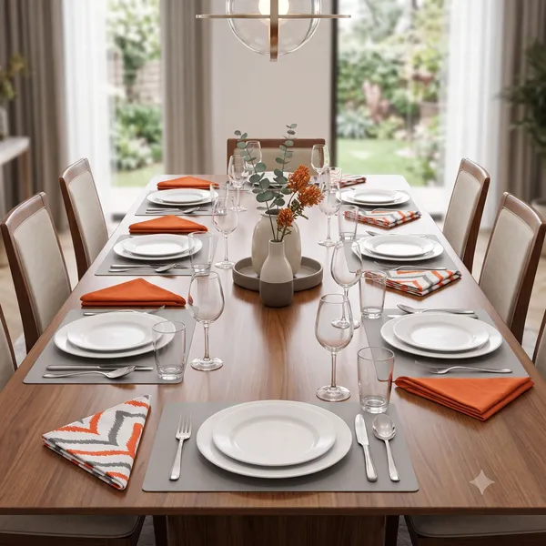 Pack_of_12_Pieces_Cotton_Orange_Double_Ikat_Printed_and_Plain_Napkin_Set_for_Dining_and_Kitchen