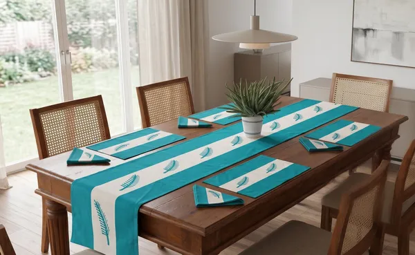 Adornado_leaf_embroidery_Blue_Table_Runner_With_Place_Mat_and_Napkin-Dining_&_Center_Table_for_Decoration_and_Party