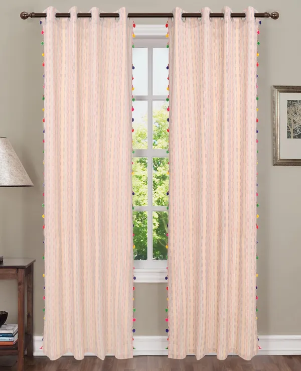 Pack_of_2_Cotton_Oyster_Beige_Pastel_Stripe_Pompom_Collection_Eyelet_Curtainfor_Window_and_Door
