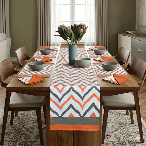 Pack_of_13,_19_&_25_Pieces_Cotton_Orange_Chevron_Printed_Table_Runner_With_Place_Mat_and_Napkin_For_Dining_&_Center_Table