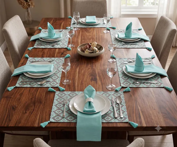 Pack_of_6_Piece_Cotton_Aqua_Interlocking_Diamond_Collection_Place_Mat-For_Dinning_Table,_Center_Room_and_Kitchen