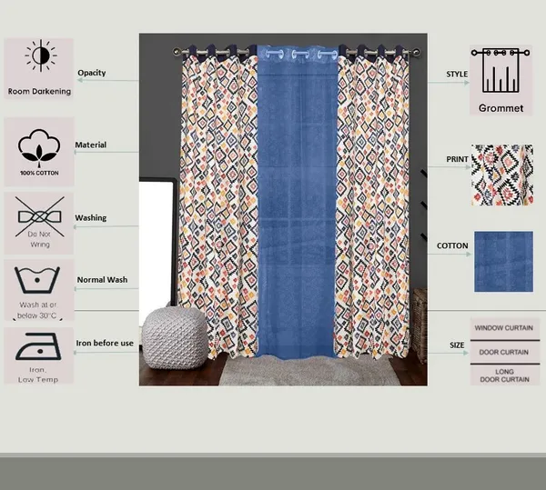Pack_of_3_Cotton_Blue_Multi_Star_Printed_With_Floral_Net_Eyelet_Curtain_Set_for_Window_and_Door