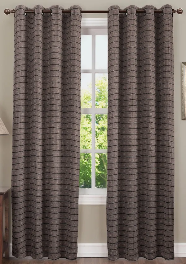 Pack_of_2_Cotton_Mocha_Brown_Check_Reflection_Collection_Eyelet_Curtainfor_Window_and_Door
