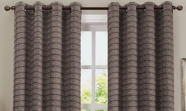 Pack_of_2_Cotton_Mocha_Brown_Check_Reflection_Collection_Eyelet_Curtainfor_Window_and_Door