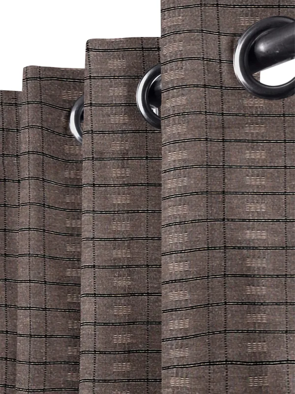 Pack_of_2_Cotton_Mocha_Brown_Check_Reflection_Collection_Eyelet_Curtainfor_Window_and_Door