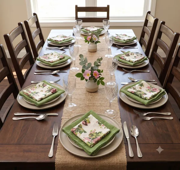 Pack_of_12_Pieces_Cotton_Green_Floral_Printed_and_Plain_Napkin_Set_for_Dining_and_Kitchen