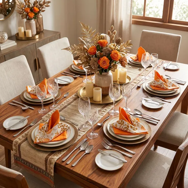 Pack_of_12_Pieces_Cotton_Orange_Floral_Printed_and_Plain_Napkin_Set_for_Dining_and_Kitchen