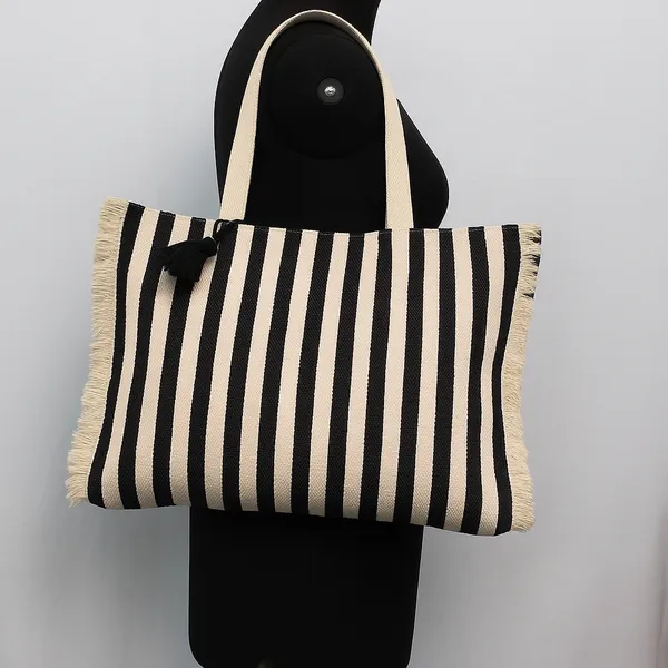 Pack_of_1_Piece_Cotton_Black_Cream_Stripe_Villa_Collection_Shoulder_Bag_for_Girl_and_Women