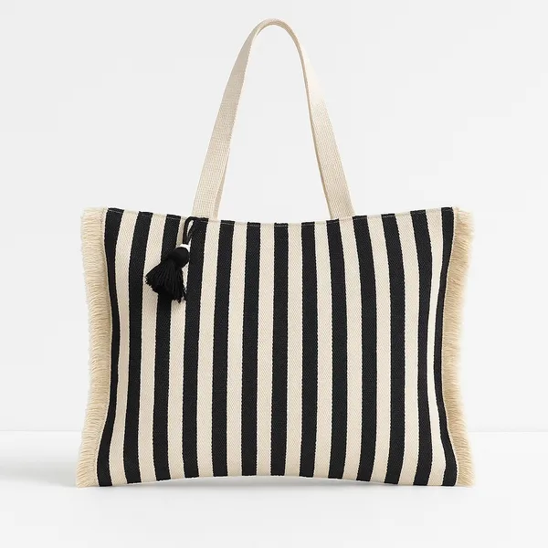 Pack_of_1_Piece_Cotton_Black_Cream_Stripe_Villa_Collection_Shoulder_Bag_for_Girl_and_Women